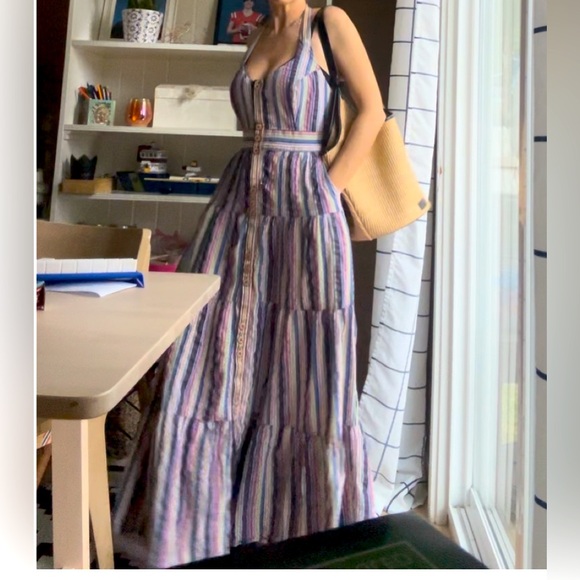 Maeve Dresses & Skirts - Anthropologie Maeve Striped Halter Tiered
Button Front Dress Size 8